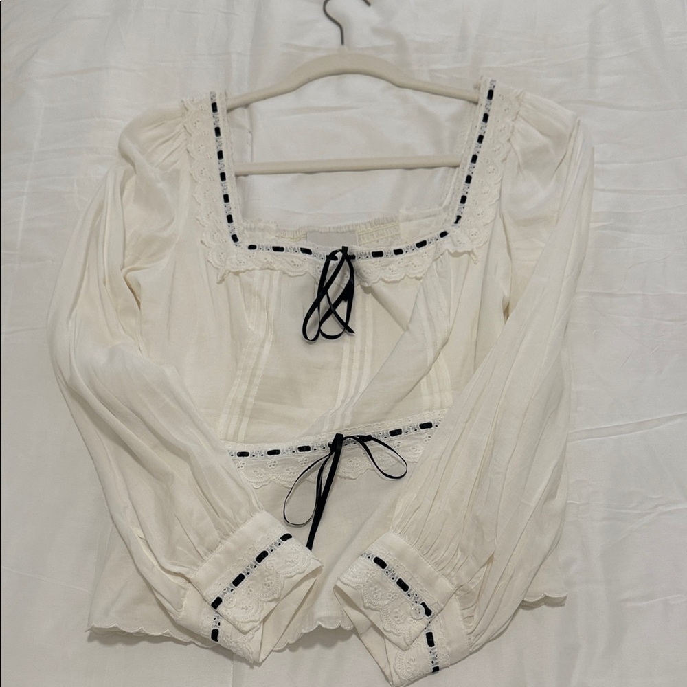 Elegant White Lace Trim Blouse- NEVER BEEN WORN
